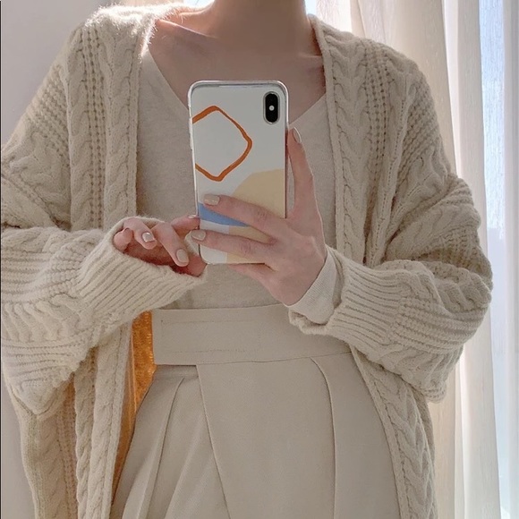 Twist cardigan sweater cable knit cream beige womens knit long sleeve - Picture 7 of 11